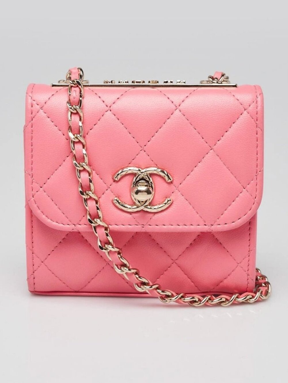Chanel Coral Quilted Lambskin Leather Mini Trendy CC Clutch with Chain Bag
